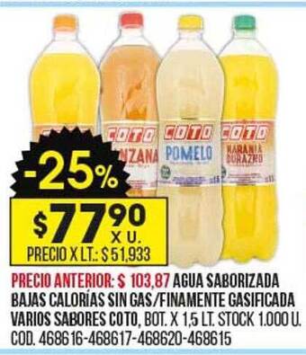 Coto Agua saborizada bajas calorías sin gas finamente gasificada varios sabores coto oferta