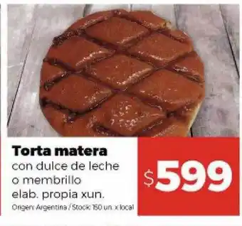 Disco Torta matera con dulce de leche o membrillo elab. propia x un oferta