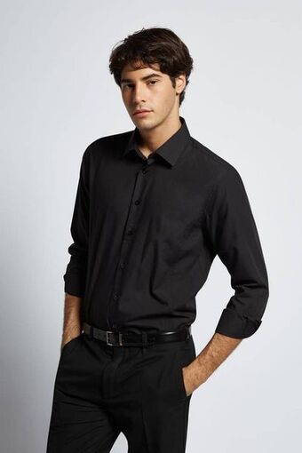 Macowens Camisa de vestir lisa negra oferta