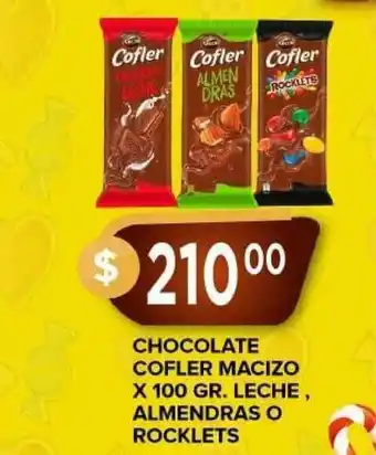 Supermercados Mayor Chocolate Cofler Macizo Leche Almendras O Rocklets x 100gr oferta