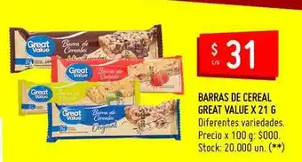 Walmart Barras De Cereal Great Value x 21g oferta