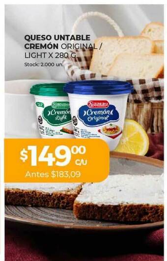 Queso Untable Cremón Original Light x 280g