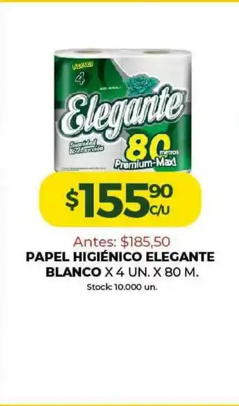 Papel Higiénico Elegante Blanco x 4 un x 90m