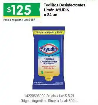 Jumbo Ayudin Toallitas Desinfectantes Limón x 24un oferta
