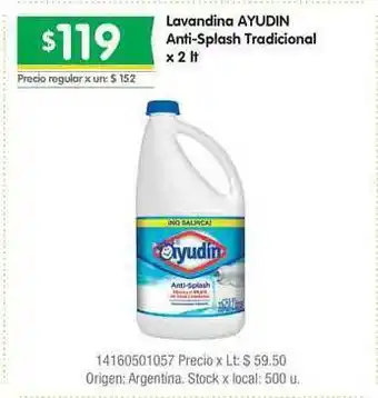 Jumbo Lavandina Ayudin Anti-splash Tradicional x 2lt oferta