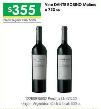 Jumbo Vino Dante Robino Malbec x 750cc oferta