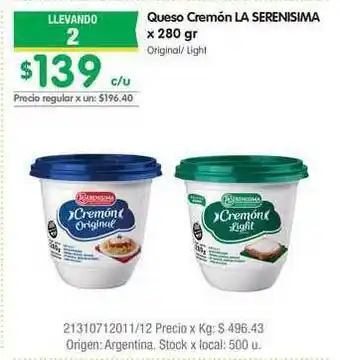 Jumbo Queso Cremón La Serenisima x 280gr oferta
