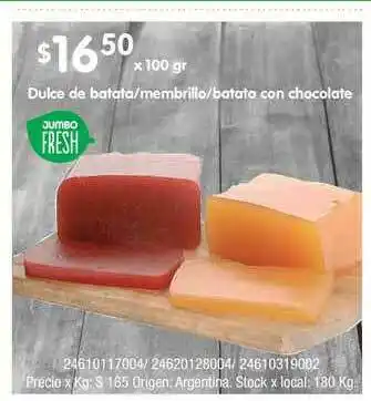 Jumbo Dulce De Batata Membrillo Batata Con Chocolate x 100gr oferta