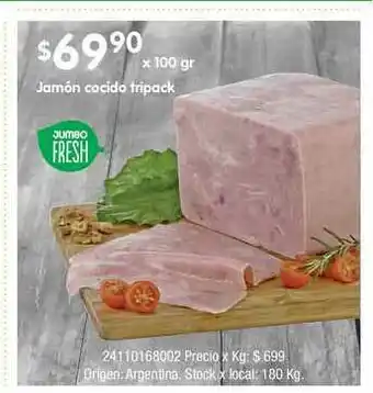 Jumbo Jamón Cocido Tripack x 100gr oferta
