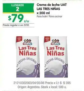 Jumbo Crema De Leche Uat Las Tres Niñas x 200ml oferta
