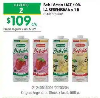 Jumbo Beb. Làctea Uat - 0% La Serenisima x 1lt oferta