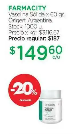 Farmacity Farmacity Vaselina Sólida x 60gr oferta