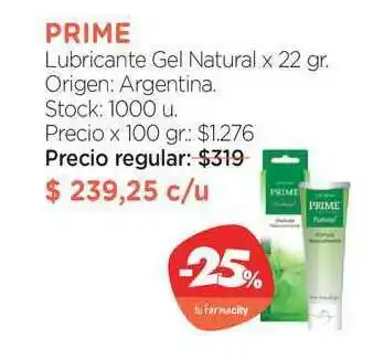 Farmacity Prime Lubricante Gel Natural X 22 Gr. oferta
