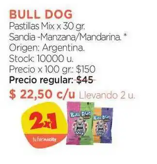 Farmacity Bull Dog Pastillas Mix X 30 Gr. Sandia-manzana Mandarina oferta