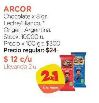Farmacity Arcor Chocolate X 8 Gr. Leche Blanco oferta