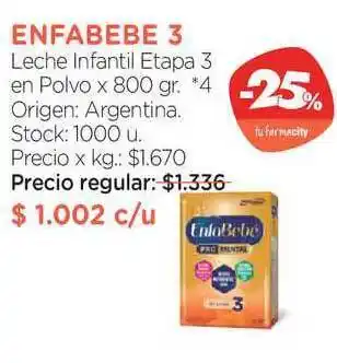Farmacity Enfabebe 3 Leche Infantil Etapa 3 En Polvo x 800gr oferta
