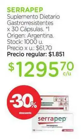 Farmacity Serrapep Suplmento Dietario Gastrorresistentes X 30 Cápsulas -30% Descuento oferta