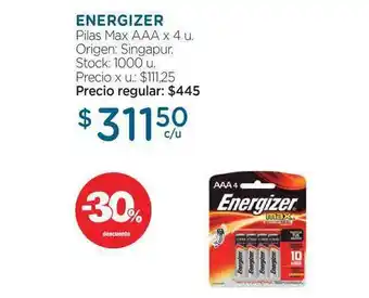 Farmacity Energizer Pilas Max Aaa X 4 U. -30% Descuento oferta