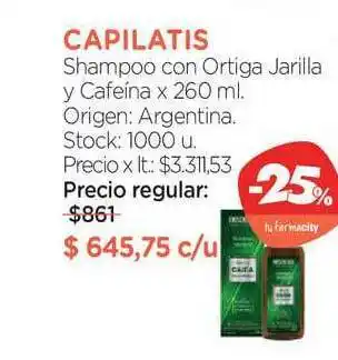 Farmacity Capilatis Shampoo Con Ortiga Jarilla Y Cafeína x 260ml oferta