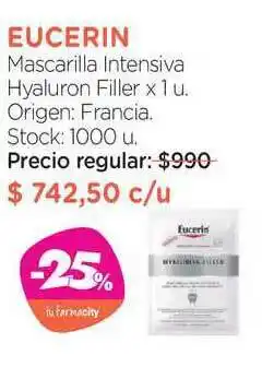 Farmacity Eucerin Mascarilla Intensiva Hyaluron Filler x 1u oferta