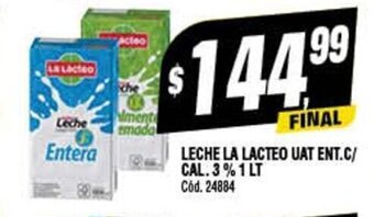 Supermercados Yaguar Leche La Lacteo Uat Ent. C/Cal. 3% 1LT oferta