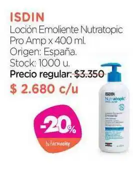 Farmacity Isdin Loción Emoliente Nutratopic Pro Amp x 400ml oferta