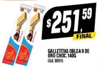 Supermercados Yaguar Galletitas Oblea 9 De Oro Choc. 140g oferta