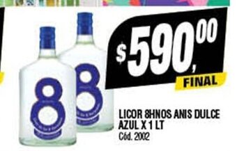 Supermercados Yaguar Licor 8Hnos Anis Dulce Azul x 1lt oferta