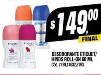 Supermercados Yaguar Desodorante Etiquet/Hinds Roll-On 60ml oferta