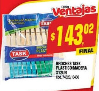 Supermercados Yaguar Broches Task Plastico/Madera x 12un oferta