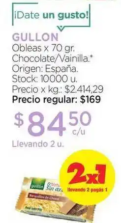 Farmacity Gullon Obleas Chocolate Vainilla x 70gr oferta
