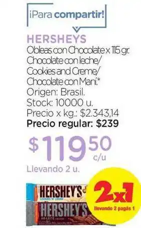Farmacity Hersheys Obleas Chocolate Chocolate Con Leche Cookies And Creme Chocolate Con Maní x 115gr oferta