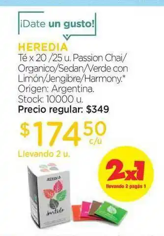Farmacity Heredia Té Passion Chai Organico Sedan Verde Con Limón Jengibre Harmony Llevando 2 Pagás oferta