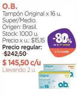Farmacity O.b. Tampón Original Super Medio oferta
