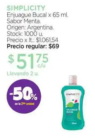Farmacity Simplicity Enjuague Bucal Sabor Menta oferta