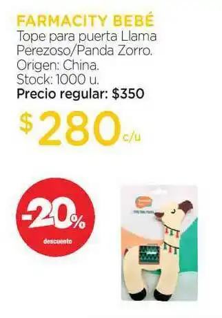Farmacity Farmacity Bebé Tope Para Puerta Llama Perezoso Panda Zorro -20% Descuento oferta