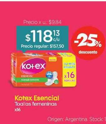Farmacity Kotex Esencial Toallas Femeninas oferta