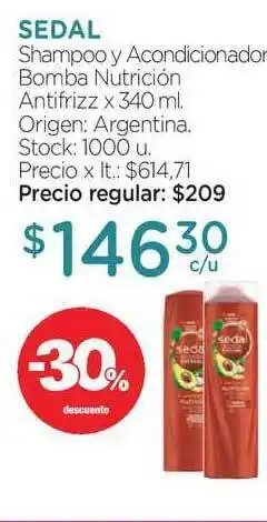 Farmacity Sedal Shampoo Y Acondicionador Bomba Nutrición Antifrizz x 340ml oferta