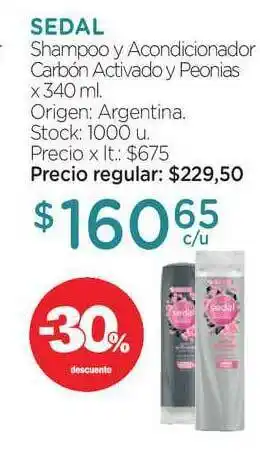 Farmacity Sedal Shampoo Y Acondicionador Carbón Activado Y Peonais x 340ml oferta