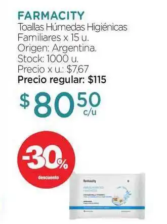 Farmacity Farmacity Toallas Húmedas Higiénicas Familiares x 15u oferta