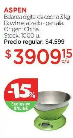 Farmacity Aspen Balanza Digital De Cocina 3kg. oferta