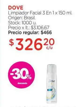 Farmacity Dove Limpiador Facial 3 En 1 x 150ml oferta