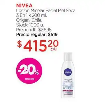 Farmacity Nivea Loción Micelar Facial Piel Seca 3 En 1 x 200ml oferta