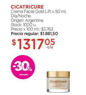 Farmacity Cicatricure Crema Facial Gold Lift Dia Noche x 50ml oferta