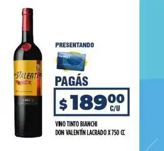 Supermercados Toledo Vino Tinto Bianchi Don Valentín Lacrado x 750cc oferta