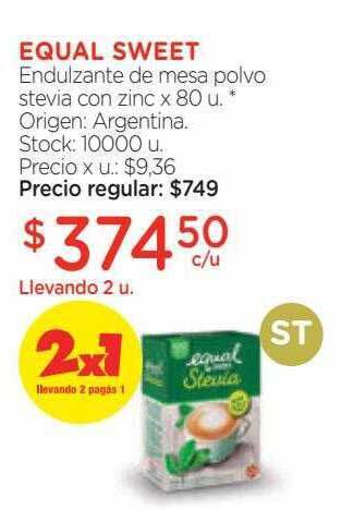 Farmacity Equal sweet endulzante de mesa polvo stevia con zinc oferta