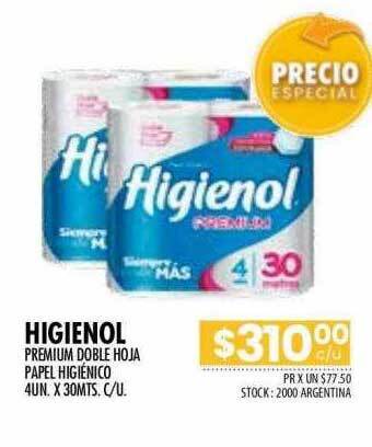 Pigmento Higienol premium doble hoja papel higiénico oferta