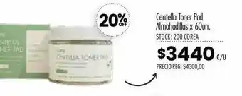 Pigmento Centella toner pad almohadillas 20% off oferta