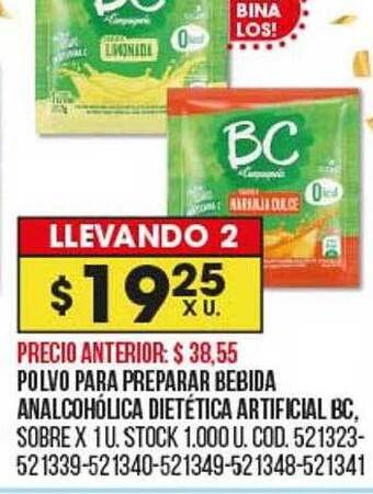 Coto Polvo para preparar bebida analcohólica dietética artificial bc oferta