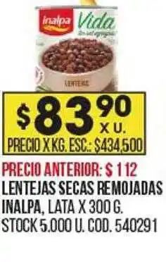 Coto Lentejas secas remojadas inalpa lata x 300 gr oferta